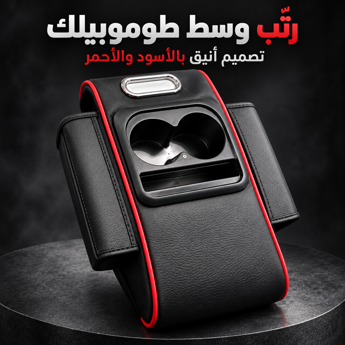 منظم وسط السيارة بالأسود والحواف الحمراء